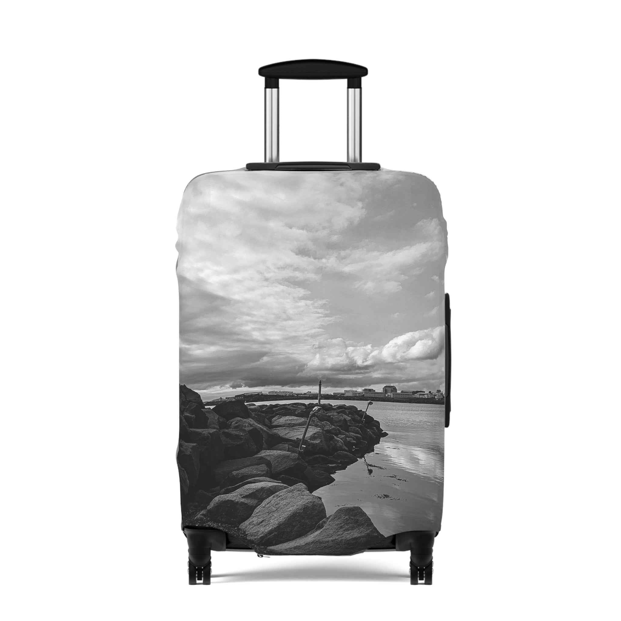 Black and White Iceland Luggage Cover - Stylish Protection from Rosetta Creative Boutique - Rosetta Creative Boutique